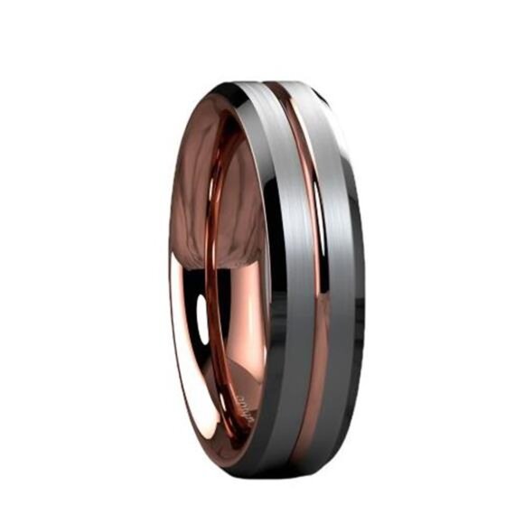 Tungsten Wedding Bands for Women 6mm Silver Brushed Rose Gold Rings - Picture 1 of 7